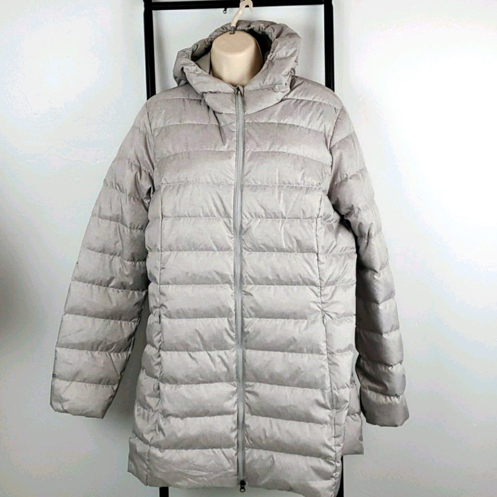 Eddie Bauer EB650 Women’s Gray Down Puffer Jacket Hoodie Size L Zip